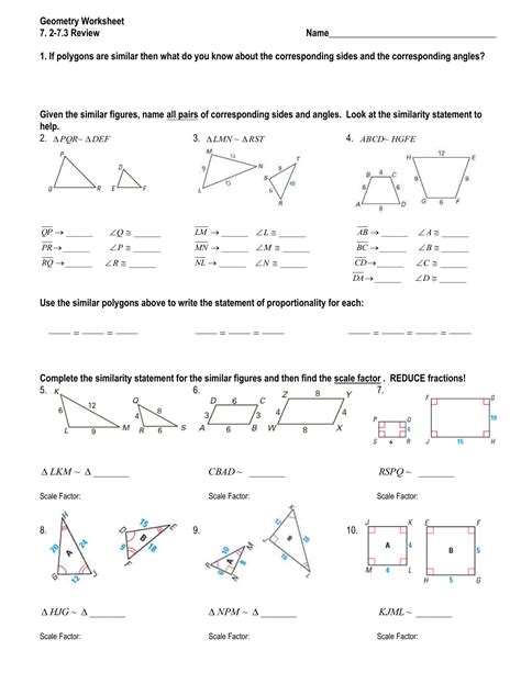 geometry similar polygons worksheet answers